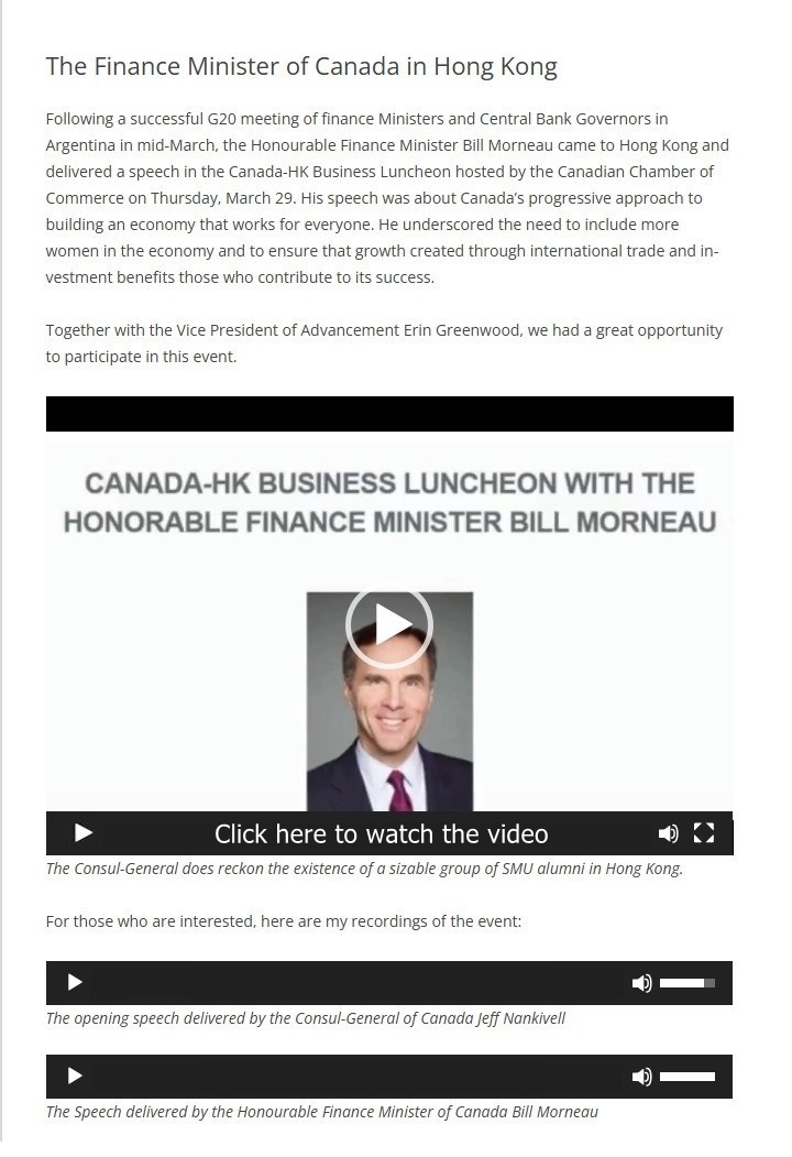 2018-03-29 The Finance Minister of Canada, Bill Morneau, in Hong Kong